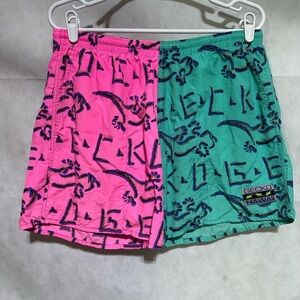 Vintage Wild Gecko Hawaii Swim Shorts Size XL Retro Swim Trunks Colorblock Neon